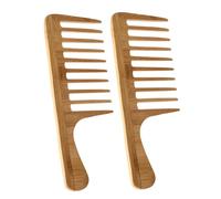 HAPINARY 2pcs Natural Bamboo Wide Tooth Comb Large Tooth Hair Comb for Men Women Curved for Fine Hair Styling
