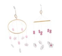 HAPINARY 2pcs Nordic Handmade Pom Pom Flower Crib Mobile for Girl Nursery Bed Hanging Wind Chime Decoration with Tactile Stimulating Design Artisan Craft for Newborn Nursery