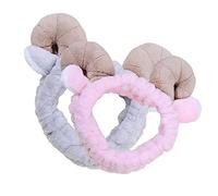HAPINARY 2pcs Plush Sheep Ears Headband Washband for Face Hair Sports Hairband Animal Skincare Headwrap Grey