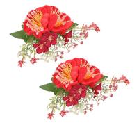 HAPINARY 2pcs Red Azalea Flower Hair Combs for Women, Cloth and Metal Side Combs with Realistic Floral Design, Comfortable and Versatile Styling Accessories for Updos and Daily Wear