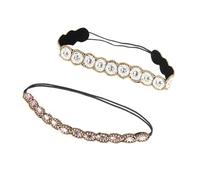 HAPINARY 2pcs Rhinestone Headband Beaded Elastic Headband Hair Jewelry Accessories for Lady Women Girls for Wedding and Party