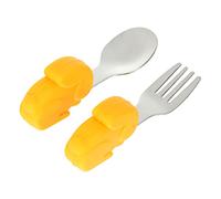 HAPINARY 2pcs Silicone Stainless Steel Cartoon Utensils Set for Toddlers Non-Slip Fork and Spoon for Learning to Eat Bright Colors and Gentle Edges for Tender Gums for Supplementary Food