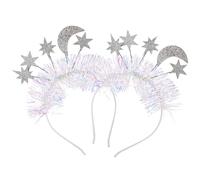 HAPINARY 2pcs Valentine Day Festival Headbands Moon and Star Shapes, Silver Plastic Hair Accessories for Parties and Daily Life, Comfortable to Touch and Decorative