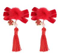 HAPINARY 2pcs Vintage Bow Hair Clips with Tassel and Furry Balls, Fabric Material Hair Accessories for Women and Teen, Not Easy to Fade or Break, for Family Gathering or Photo Shoot