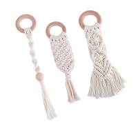 HAPINARY 3 Pcs Cotton Rope Stick Infant Sensory Chewing Aid Wooden Beech Teether for Teething Soothing and Oral Development