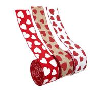 HAPINARY 3 Rolls Valentine's Day Ribbon Set for DIY Crafts 1m White Ribbon with Red Hearts 1m Red with White Hearts Patterned Jute - Decorative Wrapping and Craft Trim