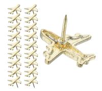 HAPINARY 30pcs Metal Airplane Shaped Thumbtacks Decorative Push Pins for Office and Photo Wall, Golden Colour, Sturdy Metal Material for Marking Locations