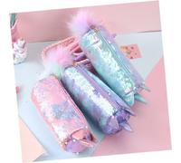 HAPINARY 3Pc Cartoon Sequin Pencil Case Transparent Cosmetic Pouch for School Office Glittering Storage Organizer for Pink Green Purple