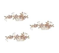 HAPINARY 3pcs Alloy Leaf Diamond Hair Comb for Weddings Elegant Bridal Headdress and Crystal Accents Versatile Hair Accessory for Brides and Bridesmaids Golden