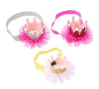 HAPINARY 3pcs Crown Mesh Headband Set, Cloth Material, Easy to Wear and Water Clean, Fashionable Crown Shape Hair Bow Headband for Shower or Family Photo
