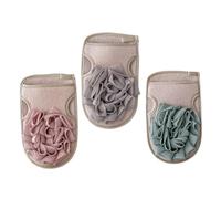 HAPINARY 3pcs Double-sided Exfoliating Bath Gloves for Body and Face Frosted Cotton Wash Mitts with Keratin Removal Gentle Skin Cleansing Bath Supplies in Green Light Brown and Pink