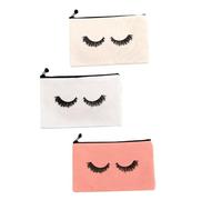 HAPINARY 3pcs Eyelash Cosmetic Bag Set Waterproof Canvas Makeup Pouch Multi-Functional Travel Organizer for Women Available in White Beige Pink