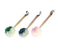 HAPINARY 3pcs Long-Handled Shower Brush Set Soft Wood Handle, Large Bath Sponge for Gentle Exfoliating and Deep Cleansing, Suitable for Daily Bathing and Dorm Use