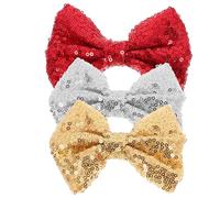 HAPINARY 3pcs Sequin Hair Bows for Girls Sparkling Decorative Clips for Dance Prom and Performance Comfortable Alligator Hair Accessories Red Gold and Silver