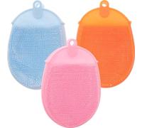 HAPINARY 3pcs Silicone Body Brush and Bath Scrubber for Face and Tableware Cleaning, Soft Blue Silicone Material with Massage Function, Suitable for Teens and Babies, for Shower and Bath