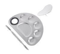 HAPINARY 3pcs Stainless Steel Makeup Foundation Mixing Palette Set Semi-circle Pan, Heart-shaped Ring, and Mixing Stick for Salon Manicure Nail Art and Professional Makeup
