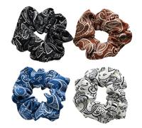 HAPINARY 4 pcs Stretchy Hair Ties for Floral Fabric Ponytail Holders Soft Hair Scrunchies for Daily Wear and Parties Yellow Black Dusty Vintage Blue