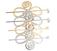 HAPINARY 4-piece Korean Style Hair Stick Clips Set Retro Metal Hair Barrette Heart and Pearl Design Gold and Silver Finish for Women for Updos
