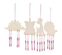 HAPINARY 4 Sets DIY Wooden Wind Chime Making Kit with Dinosaur Lion Bear Giraffe Shapes Creative Preschool Crafting Supplies for Indoor Outdoor Decoration and Skill Development