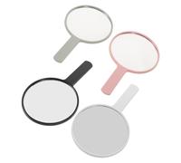 HAPINARY 4pcs Anti-Fog Handheld Makeup Mirrors Handle 10x17cm Round Compact Portable Pocket Mirrors for Travel Purse Decorative Use Small Lightweight in White Pink Black and Light Green