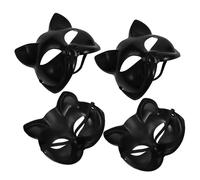 HAPINARY 4pcs Black Plastic Cat Masks for DIY Painting with Comfortable Fit, Unique Design for Halloween, Cosplay, and Masquerade Ball Party Accessories