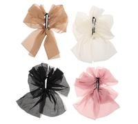 HAPINARY 4pcs Bow Banana Hair Clips for Women Multi Layer French Bowknot Ponytail Holder Barrettes Black Khaki Pink Secure Hold Hair Accessories for Daily Styling