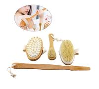 HAPINARY 4Pcs Bristle Brush Set with Long Handle for Shower Body and Face Exfoliation Natural Bristle Bath Scrubber for Softening Skin Lightweight and Sturdy Design Easy Hanging String