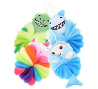 HAPINARY 4pcs Cartoon Bathing Skin Scrubbers for Soft Body Wash Shower Sponge with Unicorn Shark Dinosaur Mermaid Designs Gentle Exfoliating Mesh Poufs for Boys
