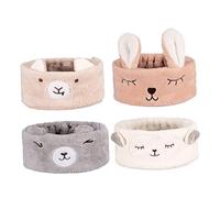 HAPINARY 4pcs Charming Girl Headband Plush Animal Face Washing Headband Elastic Spa Headdress