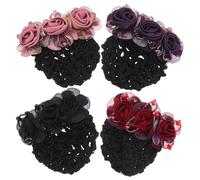 HAPINARY 4pcs Chinese Style Floral Hair Clips Mesh Hair Net Snood Bun Covers Lightweight Soft Fabric Accessories for Women Elegant Korean Design Wraps for Daily and Special Occasions