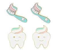 HAPINARY 4pcs Creative Cartoon Toothbrush Enamel Pin Cute Teeth Brooch Made of Alloy, for Jackets and Backpacks, Adds a Vibrant Playful Touch for Special Occasions and Parties