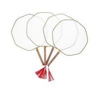 HAPINARY 4pcs DIY Long Handle Paddle Fan Double Sided Blank Round Fans for Painting Adults Art Crafts Wedding Favors Party Decorations with Spacious Canvas and Easy Grip Handle