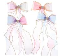 HAPINARY 4pcs Gradient Bowknot Hair Bows Clips Pearl Ribbons Purple Blue White Fuchsia Girls Hair Accessories for Parties and Everyday Wear