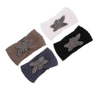 HAPINARY 4Pcs Knitted Headband for Women Warm Thermal Hair Accessories with Diamond Accents for Sports Yoga Makeup and Daily Use in Black Beige Dark Grey
