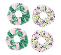HAPINARY 4pcs Microfiber Hair Scrunchies Soft Elastic Ponytail Holders with Floral and Ruffle Designs for Women and Gentle Hair for Daily Use Parties