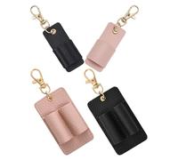 HAPINARY 4pcs Pu Leather Pen Holder Keychains with Single and Double Slots Pink and Black Lanyard Pen Clips for Nurse Teacher Office Use Set