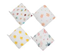 HAPINARY 4pcs Small Cotton Washcloths for Boys and Girls Cute Rabbit Animals Cartoon Patterns Soft and Absorbent Face Towels for Bathing and Washing Hands
