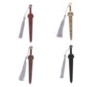 HAPINARY 4Pcs Wooden Sword Shape Bookmarks with Tassels, Retro Chinese Style Book Page Markers in Black, Purple, Yellow, and Acid Green, Creative Reading Accessories for Book Lovers and