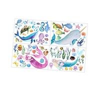 HAPINARY 4sheets Glowing Mermaid Shaped Stickers Ocean Theme Wall Decals for Boys and Girls Rooms Glow Dark Adhesive Decor for Smooth for Bedrooms and Play Areas