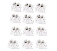 HAPINARY 50pcs White Rose Organza Drawstring Bags 10x12cm, Hard Mesh Jewelry Pouches for Wedding Candy Favors and Wrapping