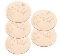 HAPINARY 5pcs Birth Announcement Plaque Blocks Wooden Sign Round Newborn Name Sign Photography Prop