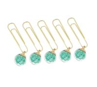 HAPINARY 5pcs Mint Green Crystal Ball Paper Clips with Star Design Electroplated Gold-Tone Bookmarks and Note Page Markers Multi-Functional School Paper Clip for Document Organization and
