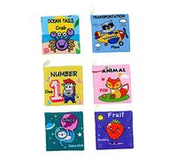 HAPINARY 6pcs Cloth Books Soft Early Education Toys for Toddlers Touch Feel Textures Animal Fruit Space Ocean Transport Designs for Sensory Learning