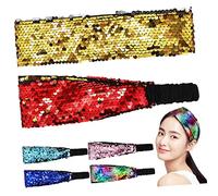 HAPINARY 6pcs Glitter Sequin Headbands Elastic Reversible Hair Bands for Disco Party Sparkly Hair Headpieces for Women and Young Girls