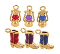 HAPINARY 6pcs Gold Stainless Steel Double-sided Western Boot Vintage Lantern Charms Enamel Mini Pendants for DIY Cowgirl Jewelry Making Christmas Keychains Bracelets Accessories