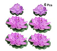 HAPINARY 6pcs Lifelike Artificial Lotus Lilies Purple Water Lily Decor for Indoor and Outdoor Use Floating Plastic Plants for Home Decoration Large and Medium