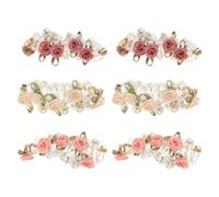 HAPINARY 6pcs Multi-color Spiral Coil Hair Ties with Pearl Flower Accent Soft No-snag Telephone Cord Hair Bands for Women Secure Elastic Ponytail Holders for Daily Wear and Party Styling