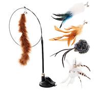 HAPINARY 6pcs Plush Cat Teasing Sticks Suction Cups Self- Toys for Cats Long Detachable Wands for Fun and Exercise for Pet Engagement and Activity