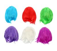 HAPINARY 6Pcs Short Bob Wigs with Elastic Hair Net Pet Material for Cosplay Party Daily Use in Blue Purple Green Red White
