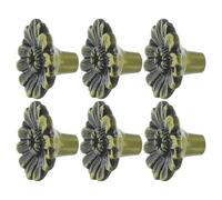 HAPINARY 6pcs Vintage Chrysanthemum Flower Cabinet Knobs with Solid Zinc Alloy and Scratch-Resistant Metallic Finish, Single Hole Drawer Pulls for Dresser and Mini Cabinet Decoration